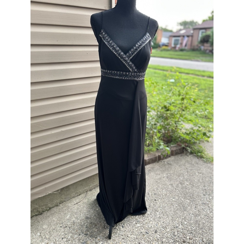 Delaru Formal Long Dress Black Size 9/10 Beaded Sequins Whimsigoth Y2K Hoco